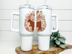 Pumpkin Beef  Handled tumbler 40z - ( multiple breed selections)
