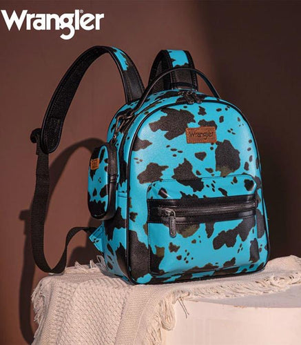 Wrangler - cowprint backpack- turquoise