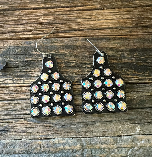 Rhinestone tag earrings