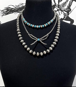 Navajo pearl layered bow necklace-silver turquoise