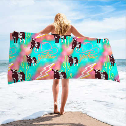 Yeehaw shorthorn heifer beach towel