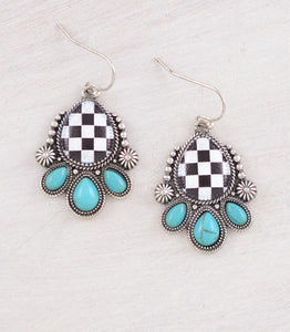 Western checkered teardrop earrings