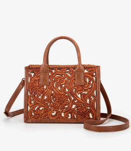 Tooled mini tote bag - brown