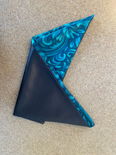 Load image into Gallery viewer, Turquoise tooled black patchwork wild rag