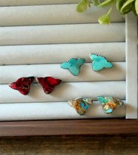 Load image into Gallery viewer, “Sammie” HANDMADE STERLING SILVER COW EARRINGS-Red Rose Dahlia