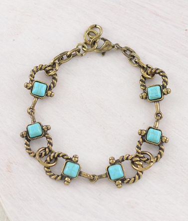 Horsebit chain bracelet-turquoise/gold