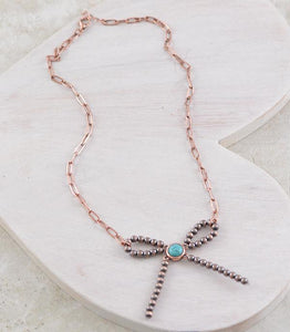 Navajo beaded bow necklace- copper