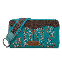 Wrangler boot stitch wristlet -turquoise