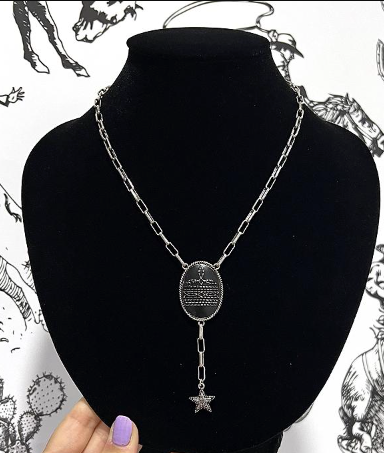 Boot stitch lariat necklace  -silver