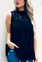 Load image into Gallery viewer, Lace trim sleeveless top- black