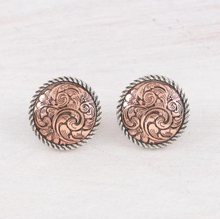Tooling concho earrings-copper