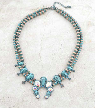 Squash blossom navajo beaded necklace -patina