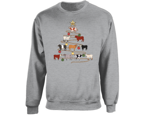 Christmas cattle tree crewneck