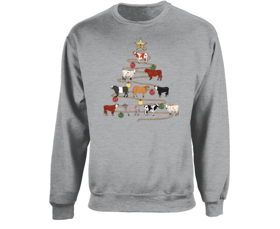 Christmas cattle tree crewneck
