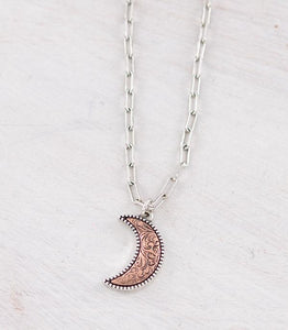 Moon tooled pendant necklace -copper