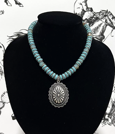 Concho pendant Navajo pearl necklace