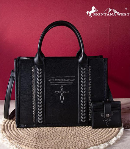 Boot stitch tote set - black