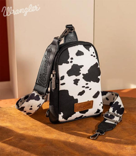 Wrangler sling bag -black and white cowprint