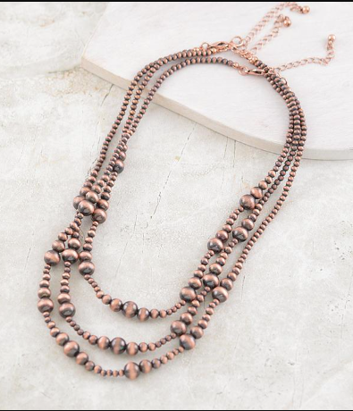 Navajo pearl bead layered necklace -copper