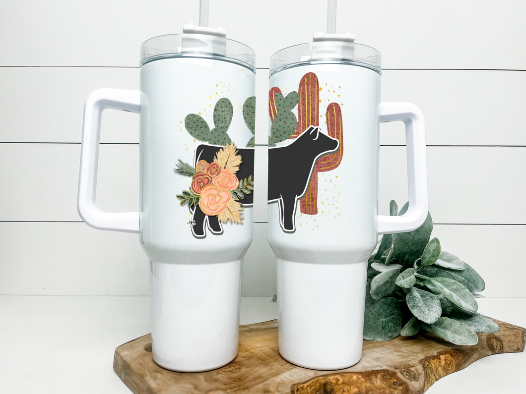 Boho cow -40oz handled tumbler