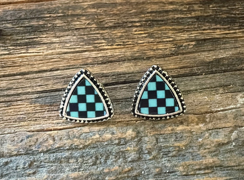 Triangle checkered - black and turquoise