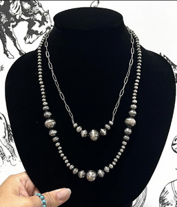 Navajo pearl layered necklace- silver