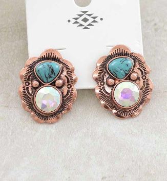 Western concho earrings - copper