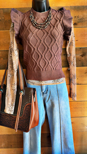 Ruffled sleeve cable  knit vest