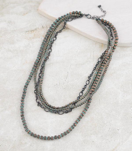 Navajo pearls and chain 4 stand - patina