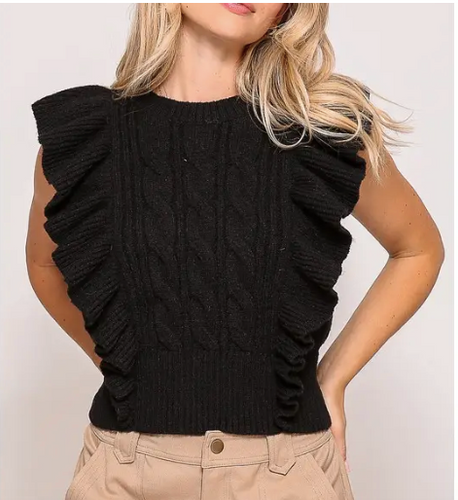 Black ruffle knit vest