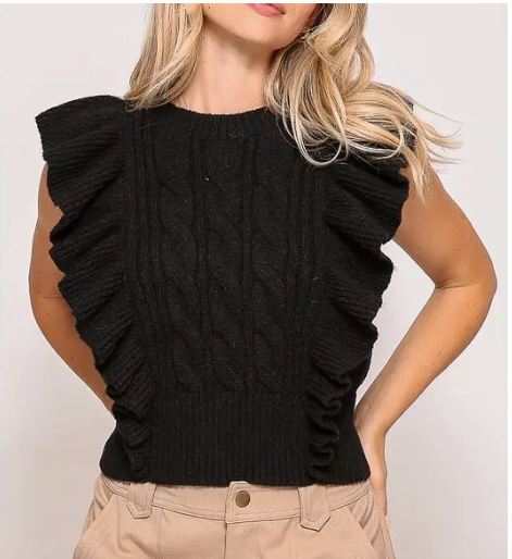 Black ruffle knit vest