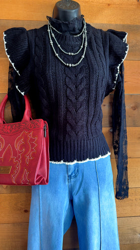 Ruffled sleeve cable  knit vest
