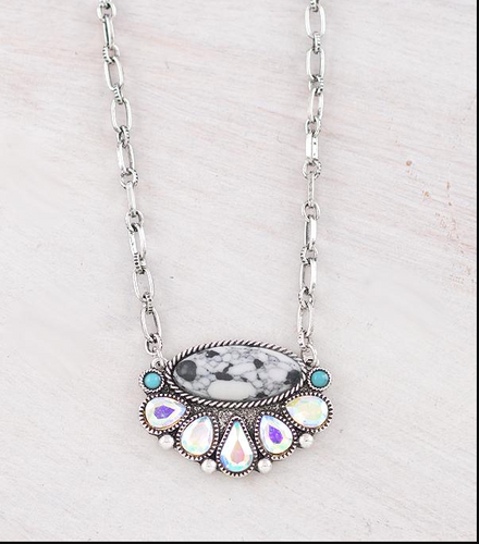 AB stone bat pendant necklace