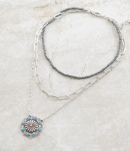 Concho layered necklace -silver