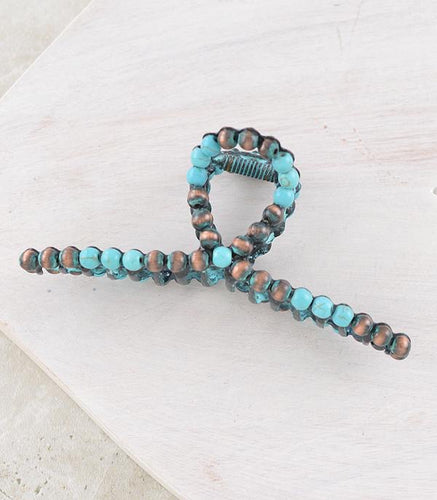 Navajo pearl hair clip- patina and turquoise