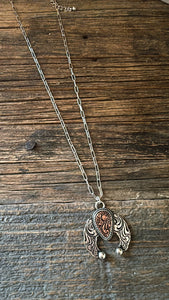 Tooled squash blossom necklace - (multiple colours)