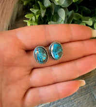 Load image into Gallery viewer, “Lady may” HANDCRAFTED STERLING SILVER &amp; BLUE MOJAVE STUD EARRINGS