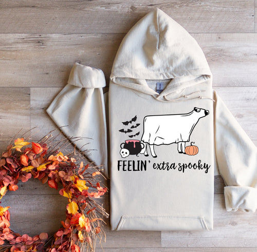 Feelin extra spooky -dairy  cow hoodie