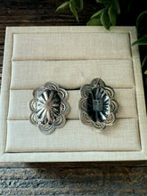 Load image into Gallery viewer, “Hilda” Handmade Sterling Silver Stamped Concho Earrings