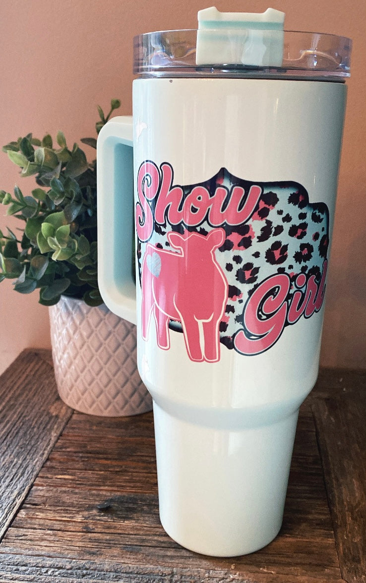 Handled tumbler 40z - show girl - mint