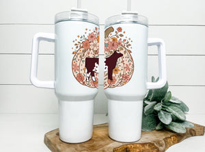 Pumpkin Beef  Handled tumbler 40z - ( multiple breed selections)