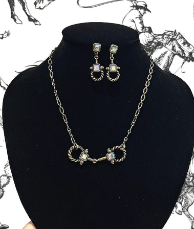 Horse bit necklace set - gold/AB stone