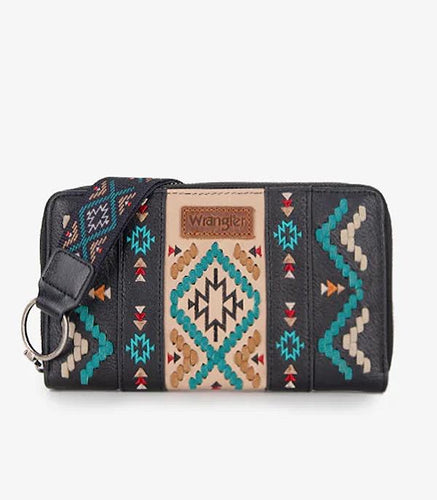 Wrangler Aztec embroidered wallet - black