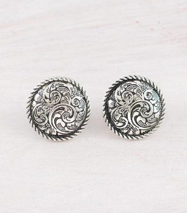 Tooling concho earrings-silver