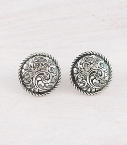 Tooling concho earrings-silver
