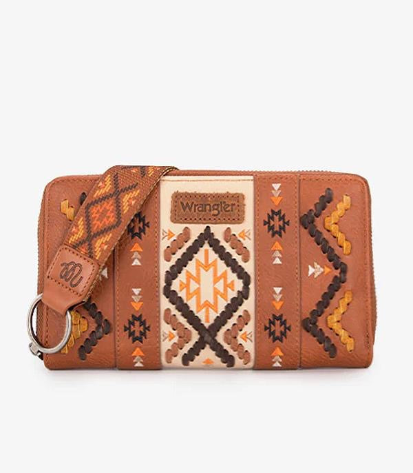 Wrangler Aztec embroidered wallet - brown