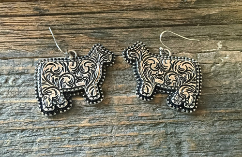 Tooled heifer earrings