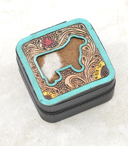 Floral Tooled Heifer Jewelry Box