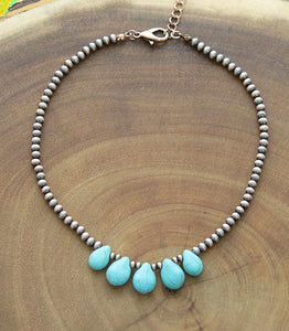 Navajo pearl with turquoise beads necklace- copper