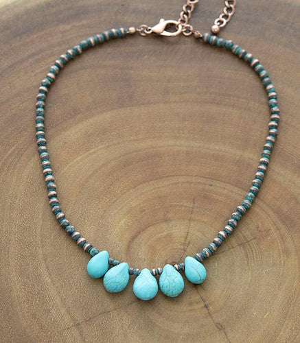 Navajo pearl with turquoise beads necklace- patina